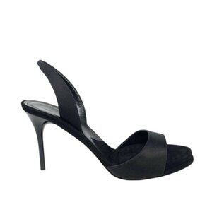 Paul Andrew Size 10.5 Liva Pump Sandals Satin Suede Stiletto Slingback Black